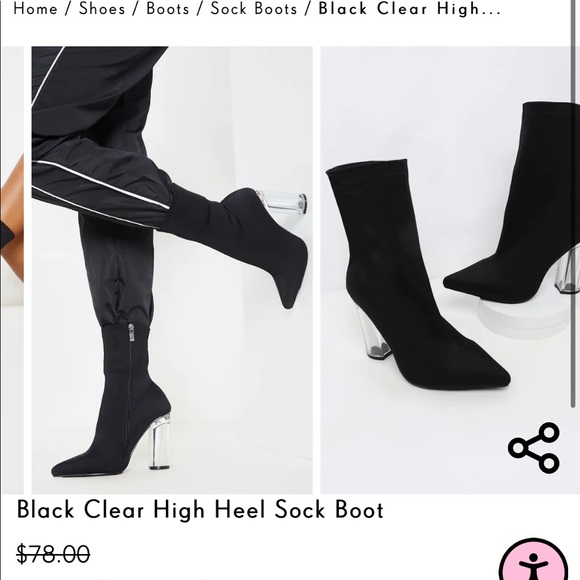 PLT Black Clear High Heel Sock Boot - Picture 3 of 7